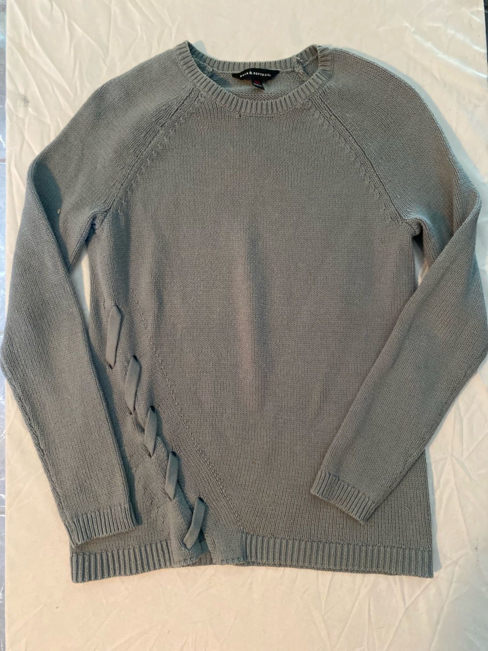 Rock & Republic Sage-Gray Side-Tie Crewneck Sweater